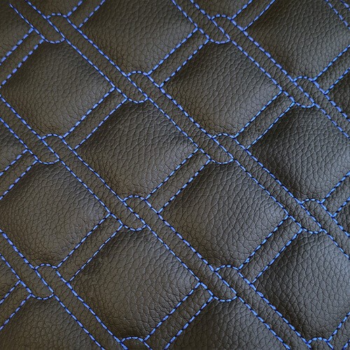 Faux Leather Blue Chain Stitch Material